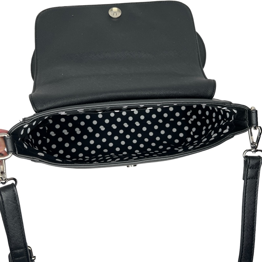 Disney Loungefly Black Leather Minnie Mouse With Bow And Ears Crossbody Bag - Picture 7 of 12